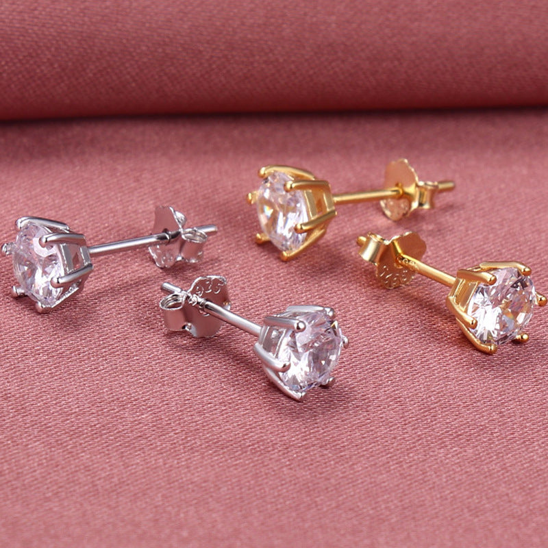 Shiny Round Solitaire Earrings (925 Sterling Silver)