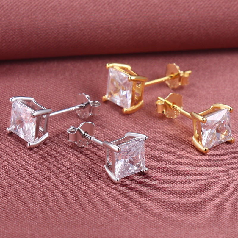 Silver Emerald Cut Earrings (925 Sterling Silver)