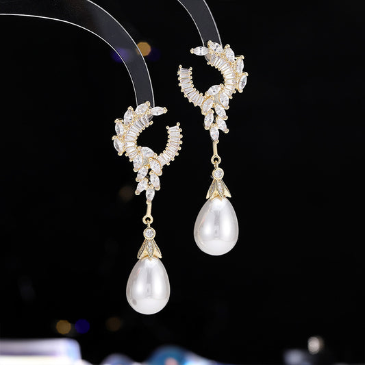 Crescent Pearl Drop Earrings
