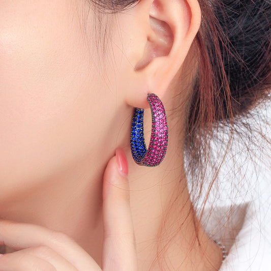 Rhinestone Décor Hoop Earrings (925 Sterling Silver)