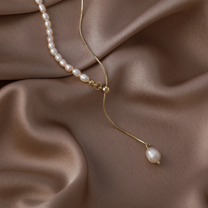 Y Knot Natural Pearl Gold Necklace