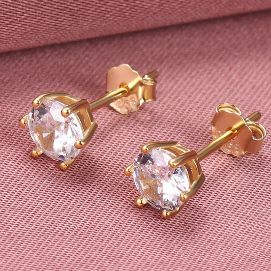 Shiny Round Solitaire Earrings (925 Sterling Silver)