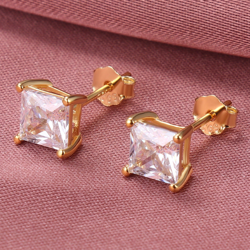 Silver Emerald Cut Earrings (925 Sterling Silver)