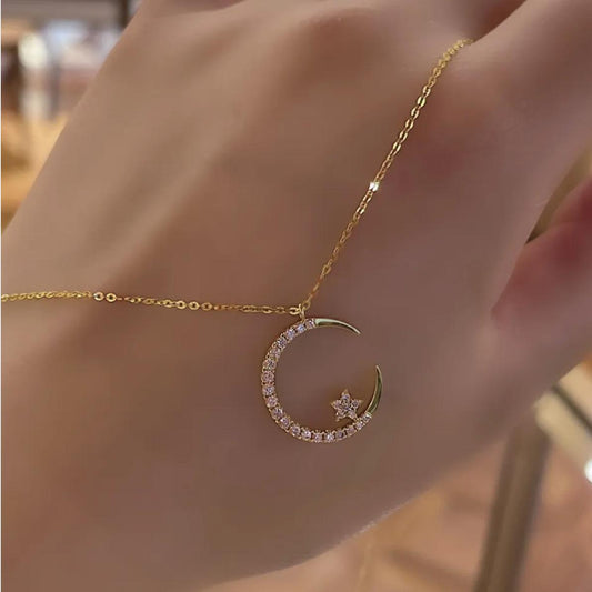 Crescent Star Necklace ( 925 Sterling Silver)