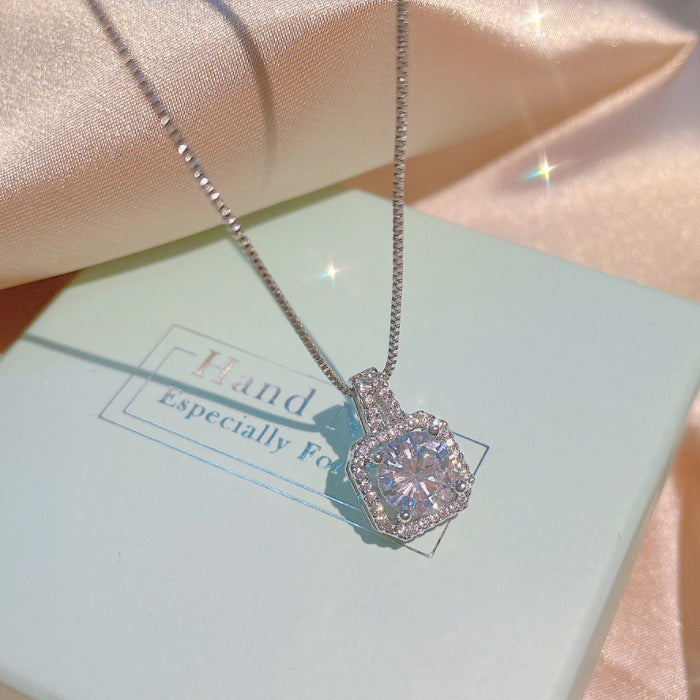 Crushed Ice Cushion Necklace Set (925 Sterling Silver)