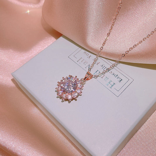 Blooming Rose Gold Solitaire Necklace (925 Sterling Silver)