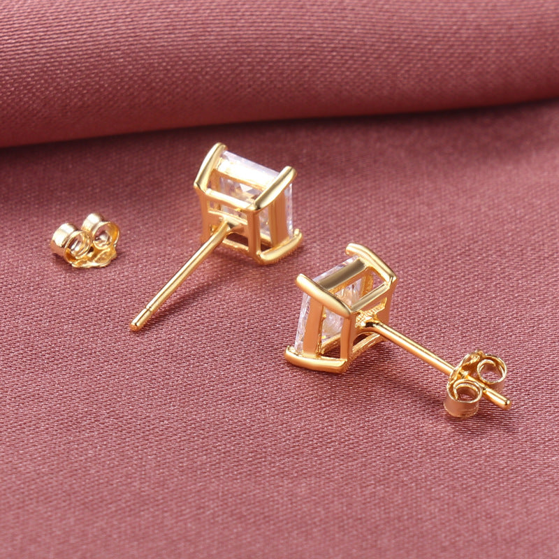 Silver Emerald Cut Earrings (925 Sterling Silver)