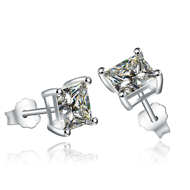 Silver Emerald Cut Earrings (925 Sterling Silver)