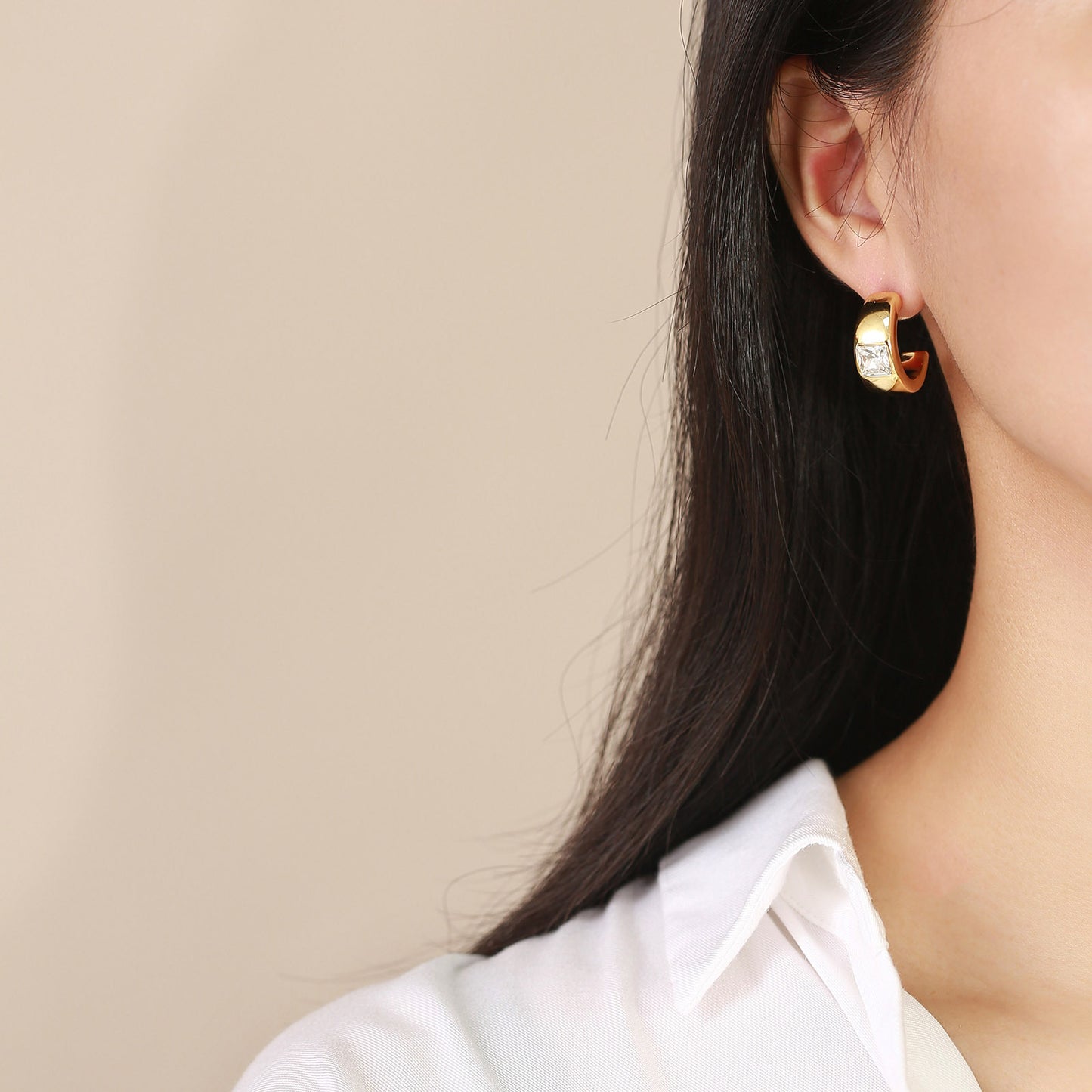 Gold Eye Half Hoop Earrings