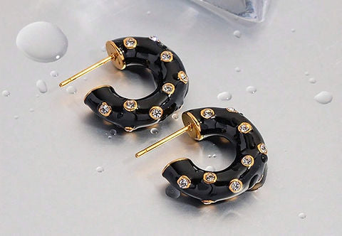 Diamond Encrusted Enamel Hoops
