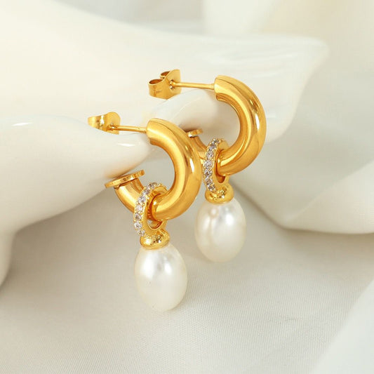 Pearl Crescent Hoop Earrings