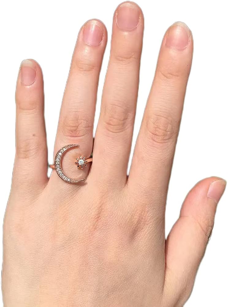 Crescent Moon & Star Adjustable Ring (Adjustable Size)