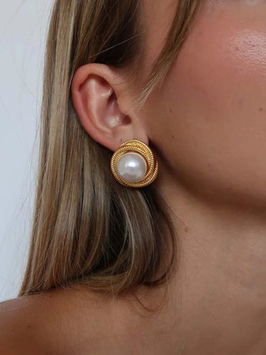 Classic Gold Pearl Stud Earrings