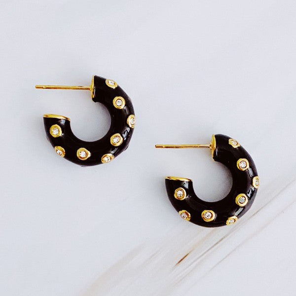Diamond Encrusted Enamel Hoops