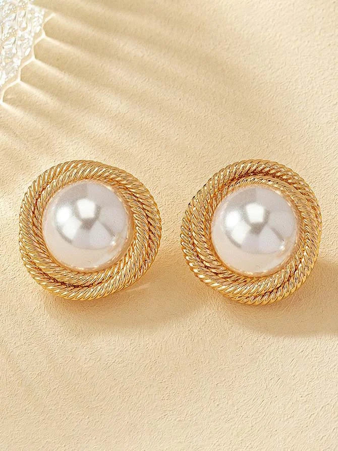 Classic Gold Pearl Stud Earrings