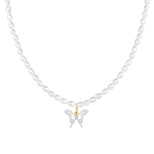 Dainty Butterfly Pearl Necklace