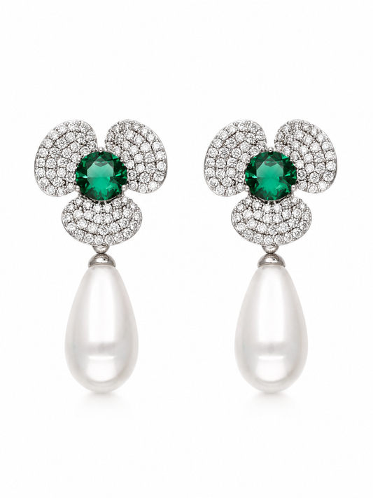 Emerald Pearl Bloom Earrings