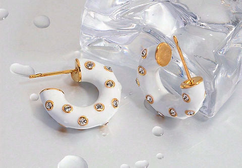 Diamond Encrusted Enamel Hoops