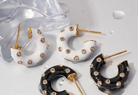 Diamond Encrusted Enamel Hoops