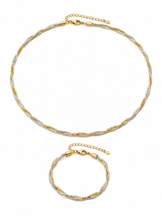 Two-Tone Twist Necklace and Bracelet