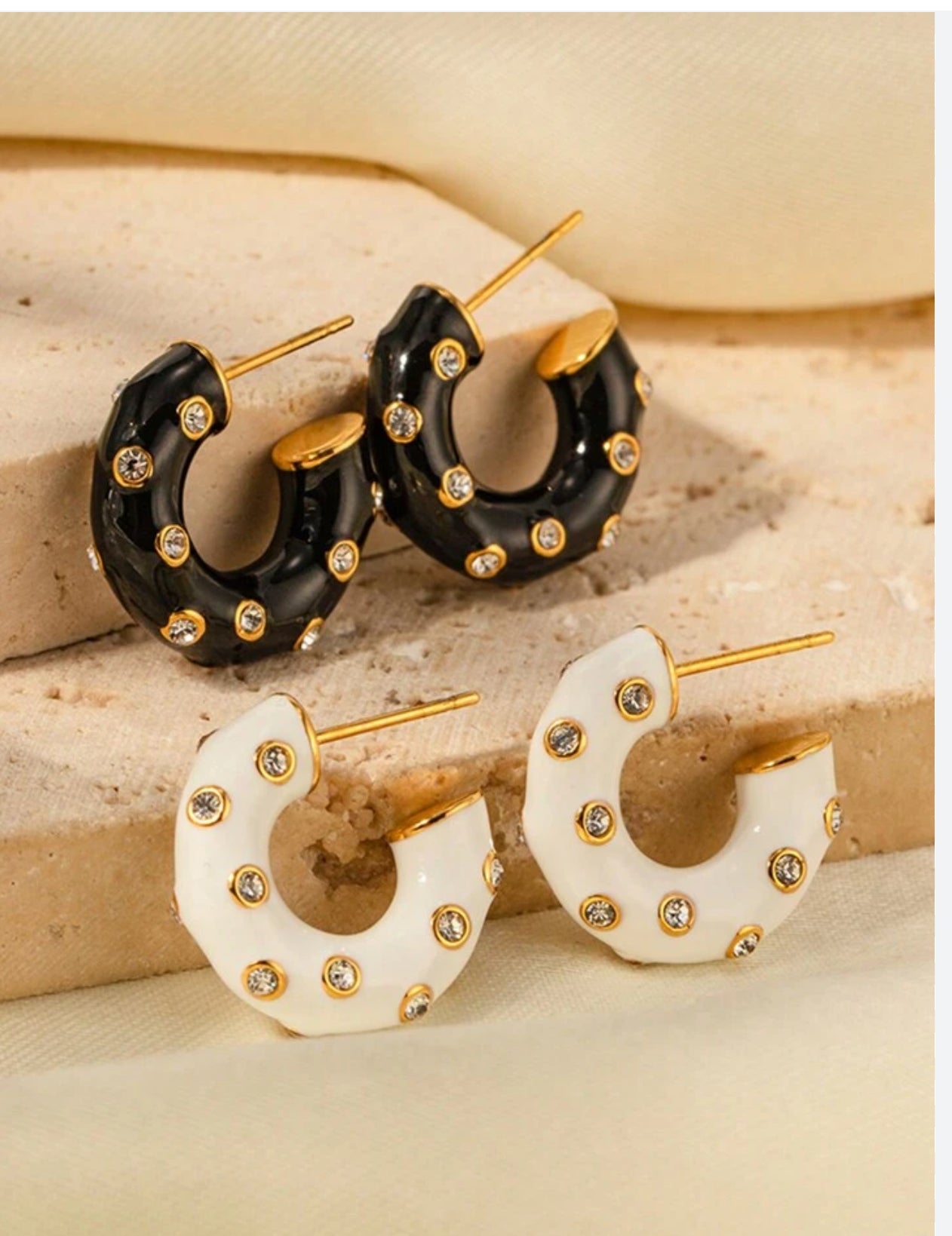 Diamond Encrusted Enamel Hoops