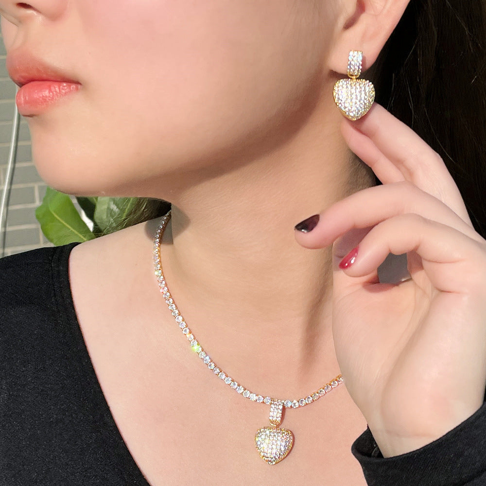 Elegant Diamond Studded Heart Necklace Set featuring a beautifully crafted heart-shaped pendant adorned with sparkling diamonds.