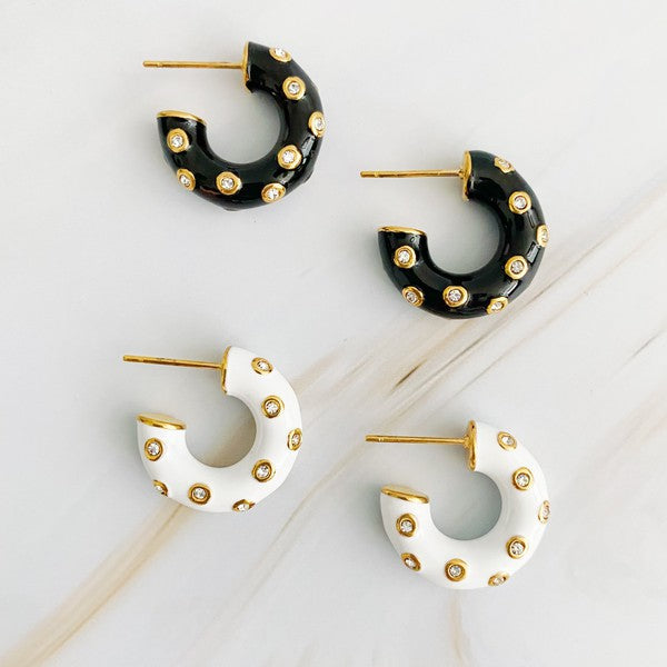 Diamond Encrusted Enamel Hoops