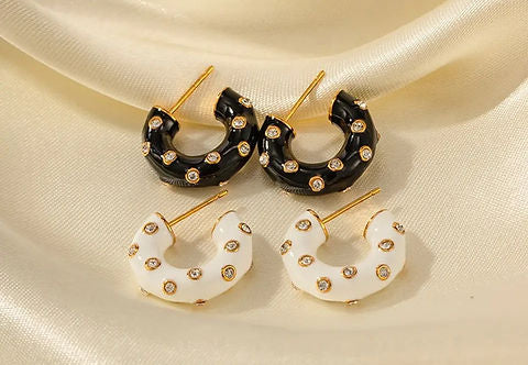 Diamond Encrusted Enamel Hoops