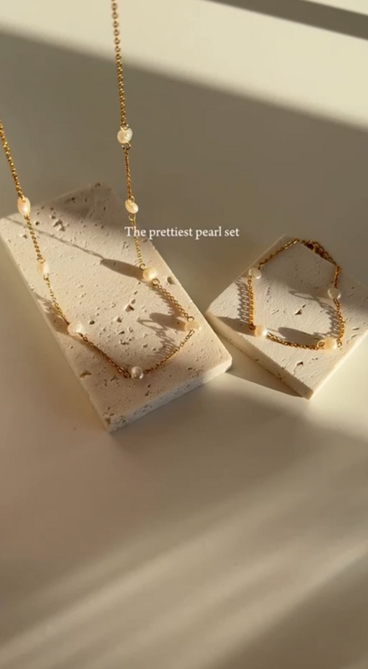 Elegant Floating Pearls Necklace Set with a minimalist, sophisticated design.