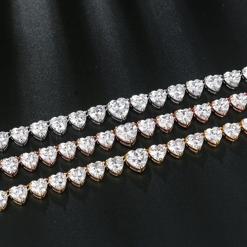 Each heart-shaped stone is carefully placed to catch the light, creating a dazzling effect as the necklace drapes gracefully around the neck.