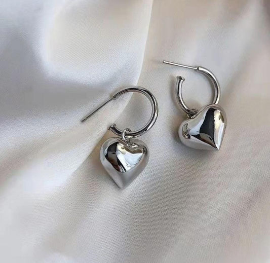 Silver Heart Drop Earrings