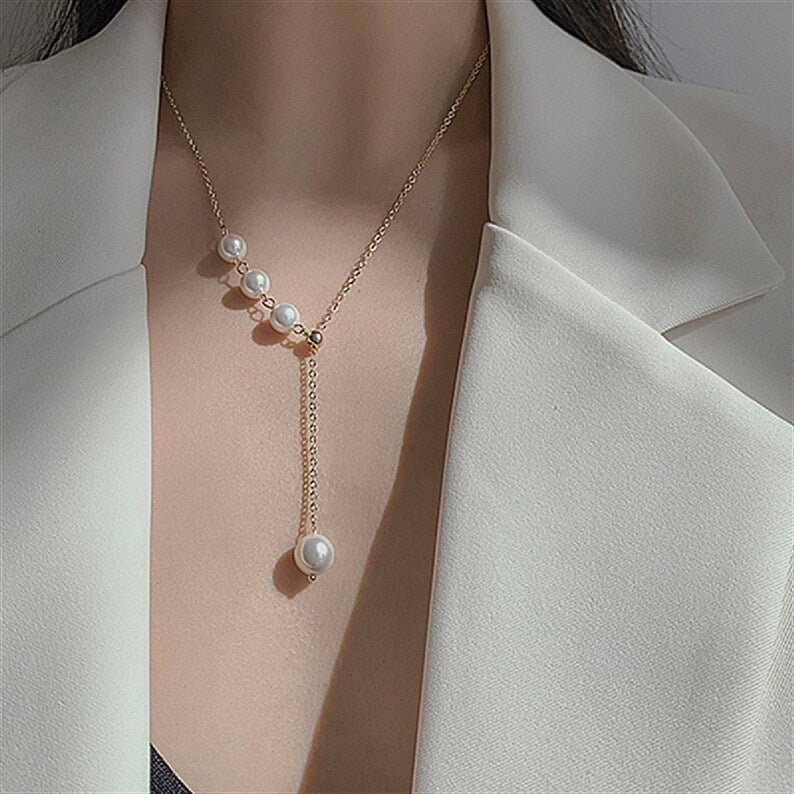 Lariat necklace store pearl