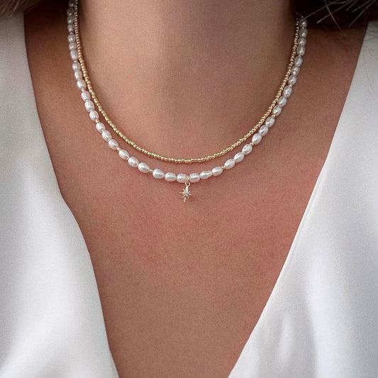 The Star Natural Pearls + Gold Beads Chain