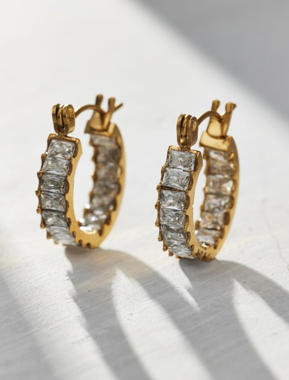 Up-Down Studded Hoop Earrings