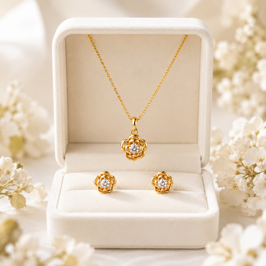Rosette Necklace Set (Titanium Steel)