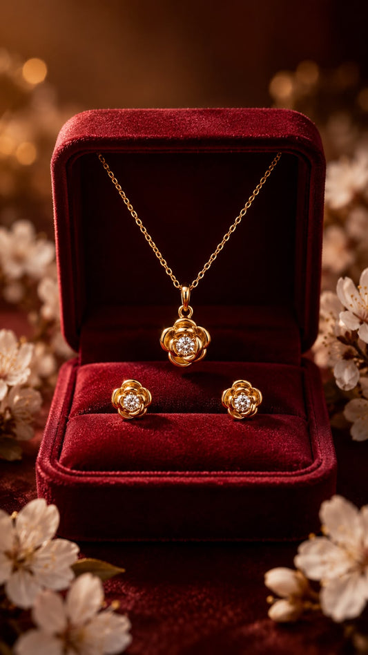 Rosette Necklace Set (Titanium Steel)