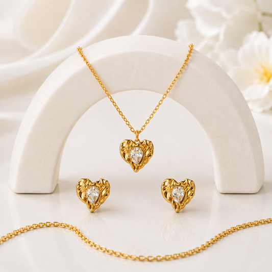 Molten Heart Necklace Set (Titanium Steel)
