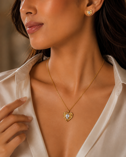 Molten Heart Necklace Set (Titanium Steel)