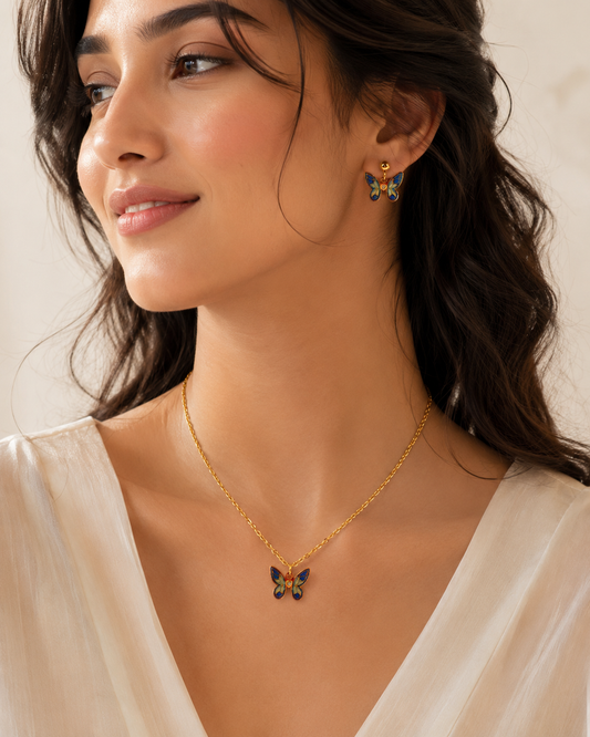 Butterfly Bloom Necklace Set (Titanium Steel)