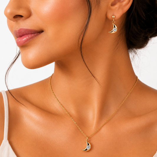 Golden Moonlight Necklace Set (Titanium Steel)