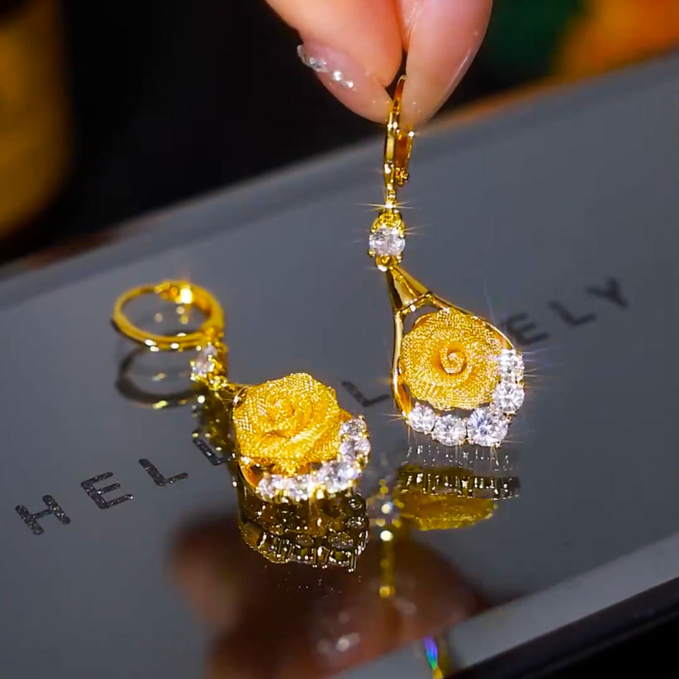 Golden Rose Drop Earrings