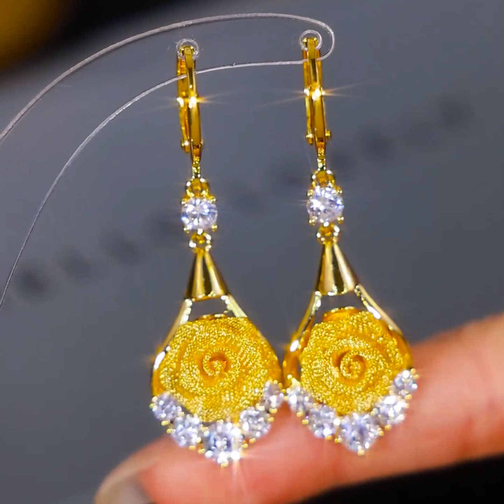 Golden Rose Drop Earrings