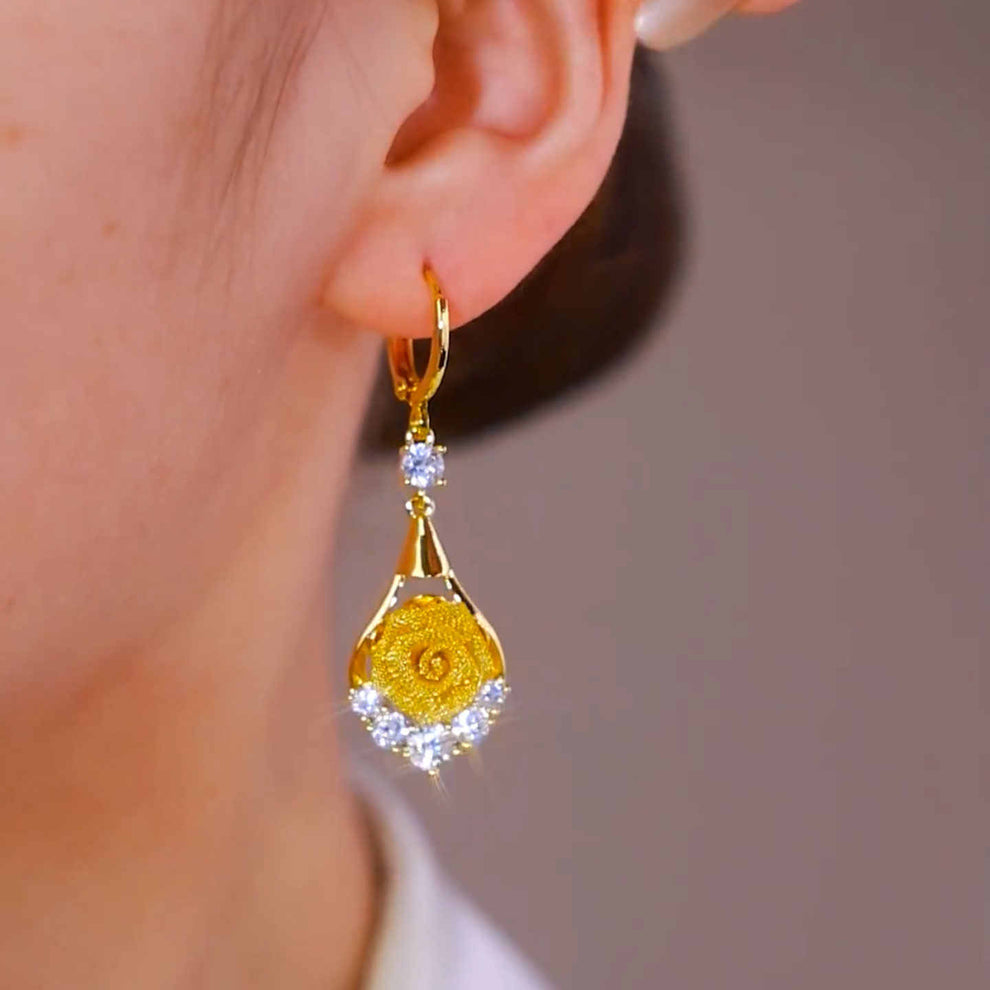 Golden Rose Drop Earrings