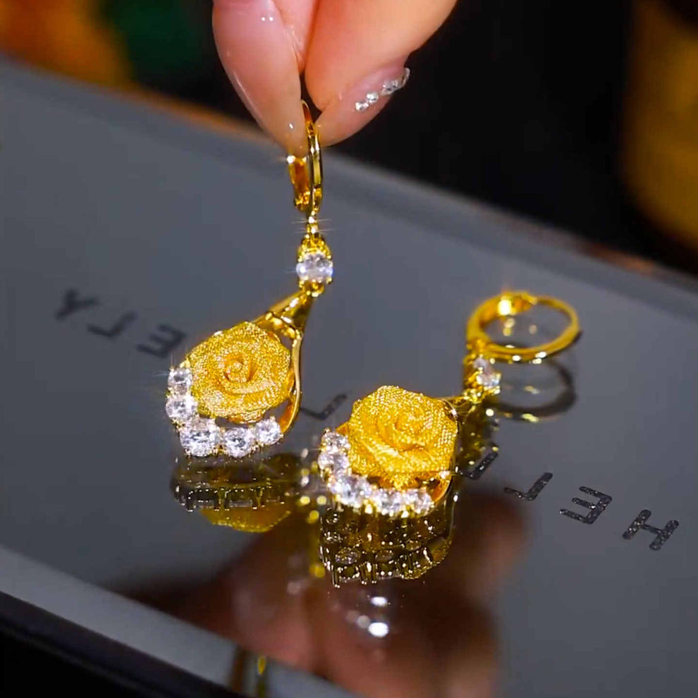 Golden Rose Drop Earrings