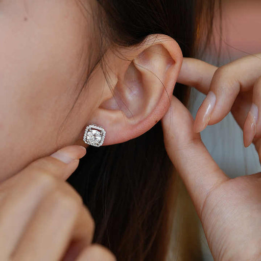 Cushion Cut Solitaire Earrings (925 Sterling Silver)