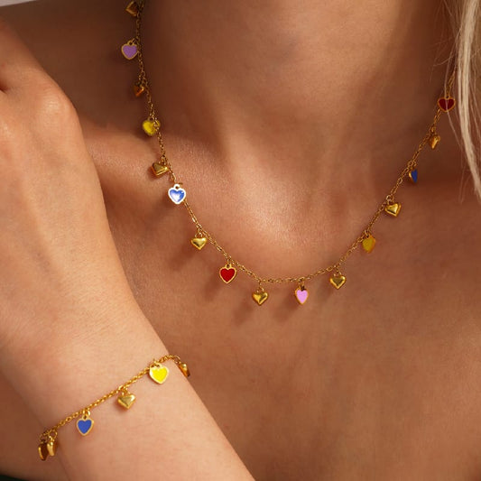 Colorpop Heart Necklace + Bracelet