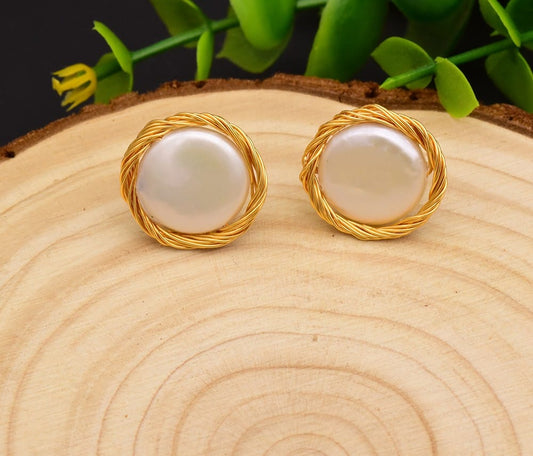 Golden Aura Pearl Studs