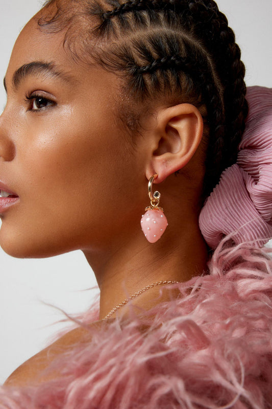 Pink Strawberry Earrings (925 Sterling Silver)