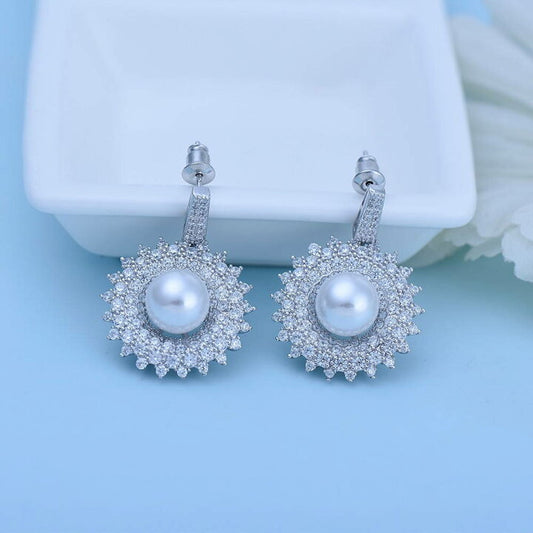 Celestial Pearl Halo Stud Earrings