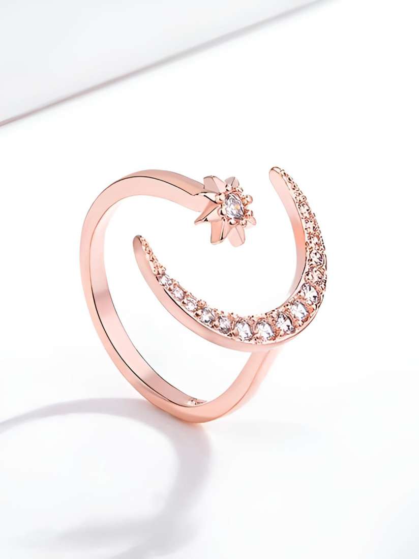 Crescent Moon & Star Adjustable Ring (Adjustable Size)
